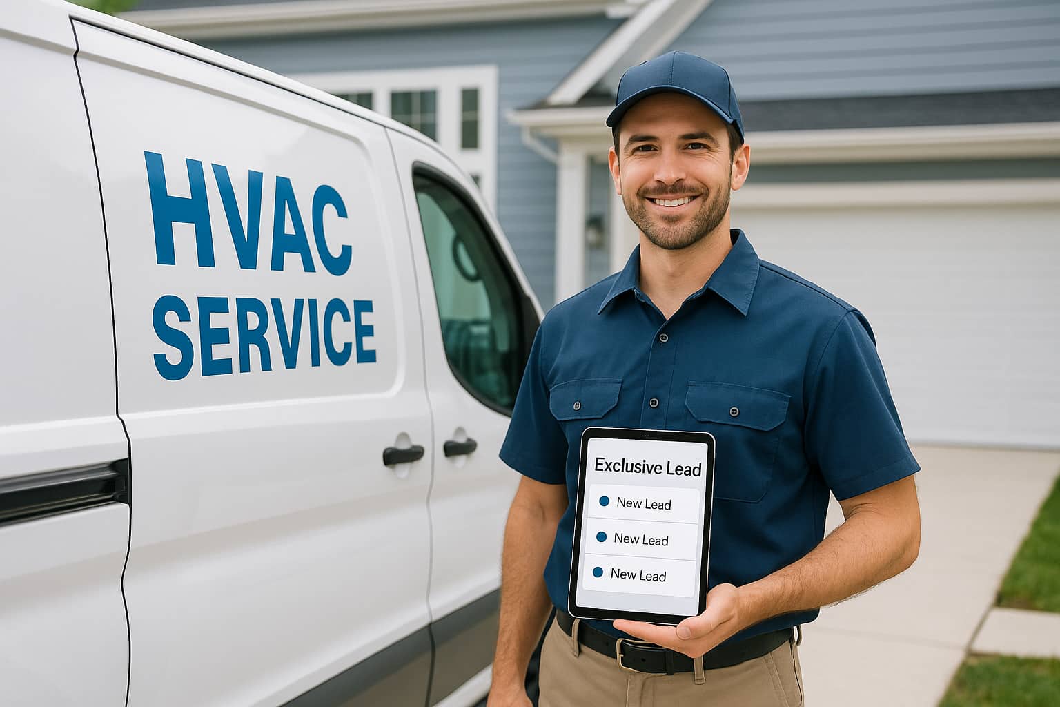 HVAC contractor receiving exclusive leads on tablet showing higher conversion rates than shared lead platforms.