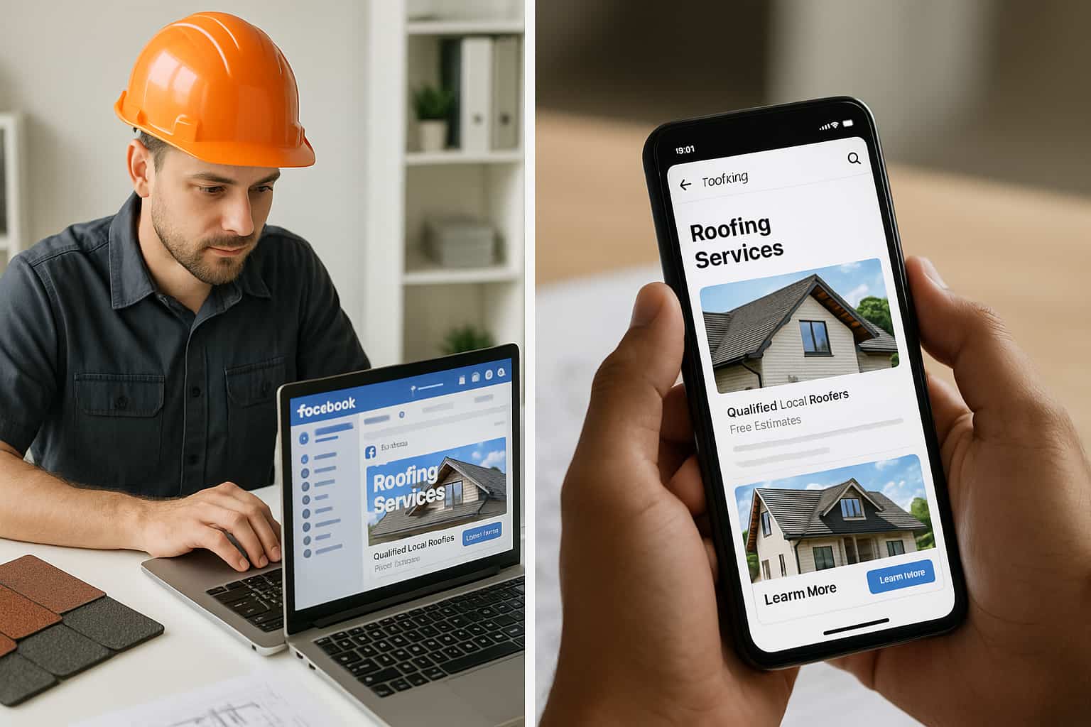 Facebook remarketing for roofers showing how to turn website visitors into roofing leads through targeted social media advertising.