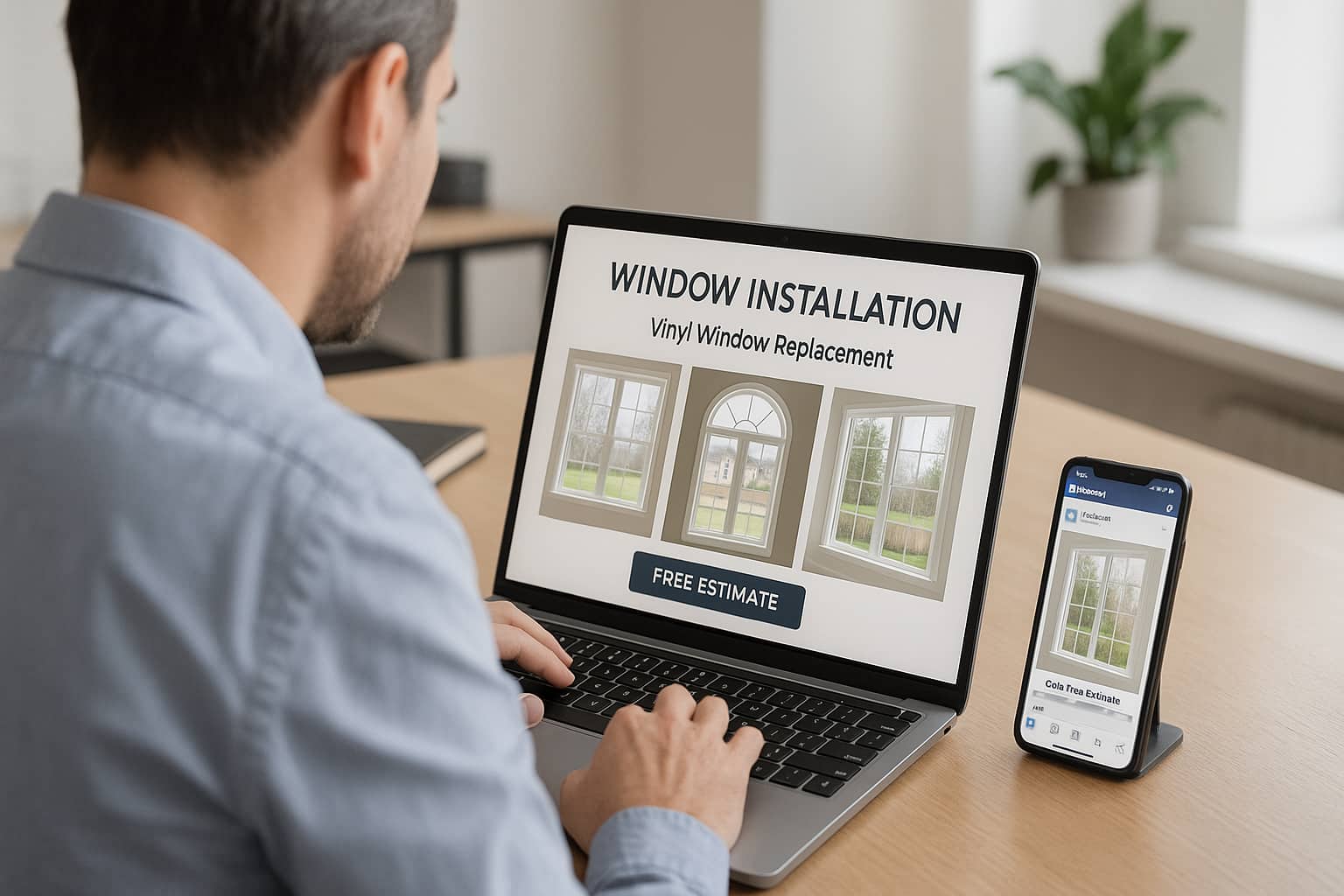 Facebook remarketing for window installation leads showing website visitor seeing targeted window ads on social media