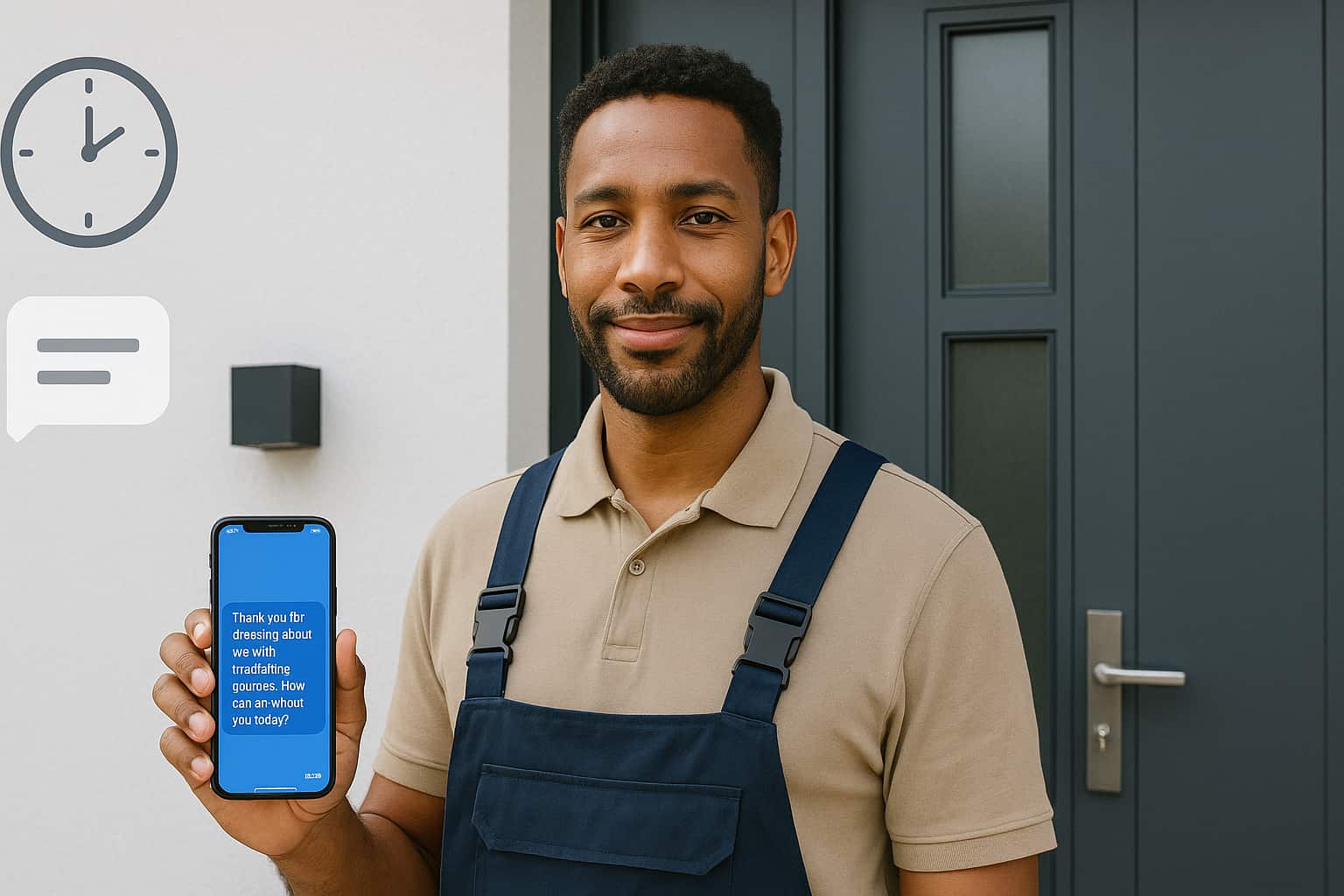 Professional door installation contractor using automated text response system to quickly respond to installation leads and window replacement inquiries.