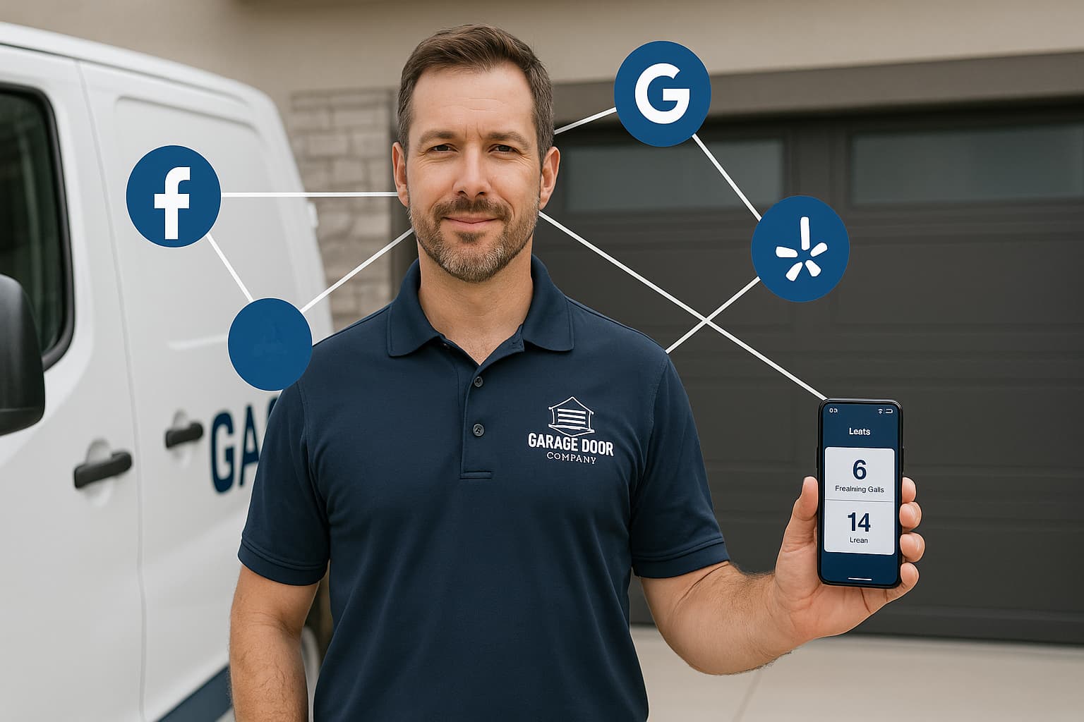 Successful garage door contractor using multi-channel digital marketing to generate qualified leads from Google Ads, Facebook, and local SEO.