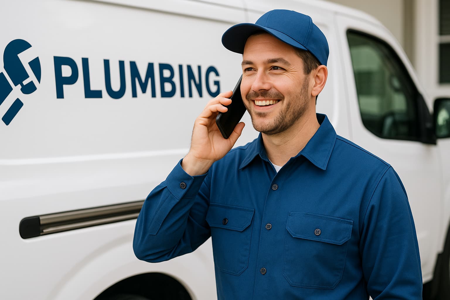 Professional plumber taking customer call for pay-per-call lead generation and quality plumbing leads.