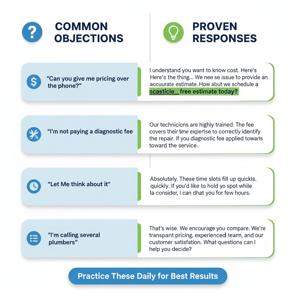 Common plumbing call objections with proven response scripts to convert more phone calls to appointments