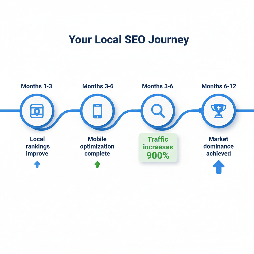 Local SEO timeline showing 900% traffic increase for garage door companies - SEO lead generation results