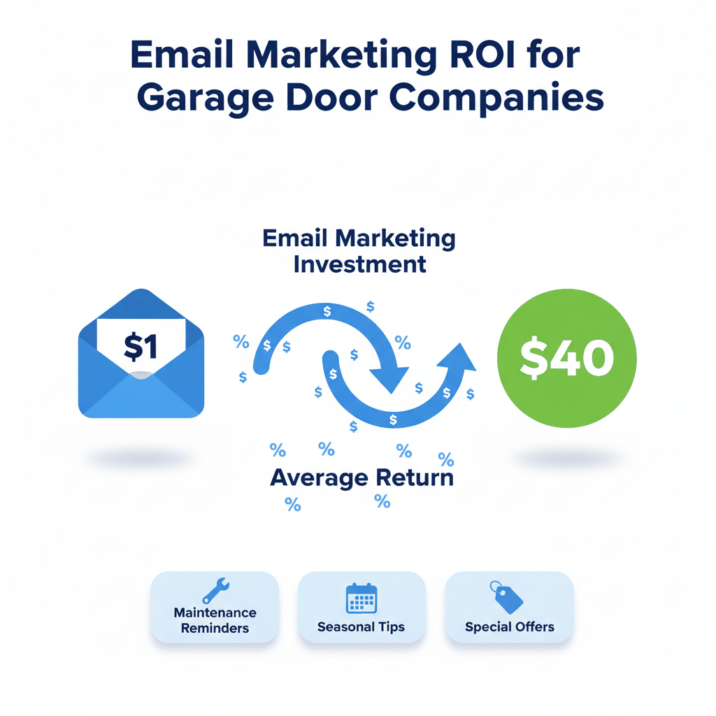 Email marketing ROI infographic showing $40 return per $1 invested for garage door companies - marketing strategy results