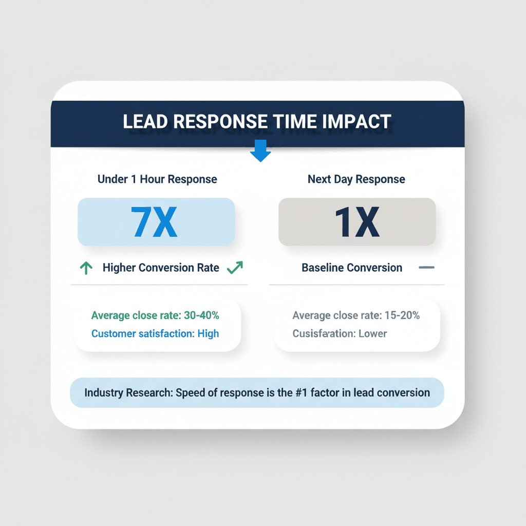 Lead response time impact showing 7x higher conversion rates for under 1-hour response times