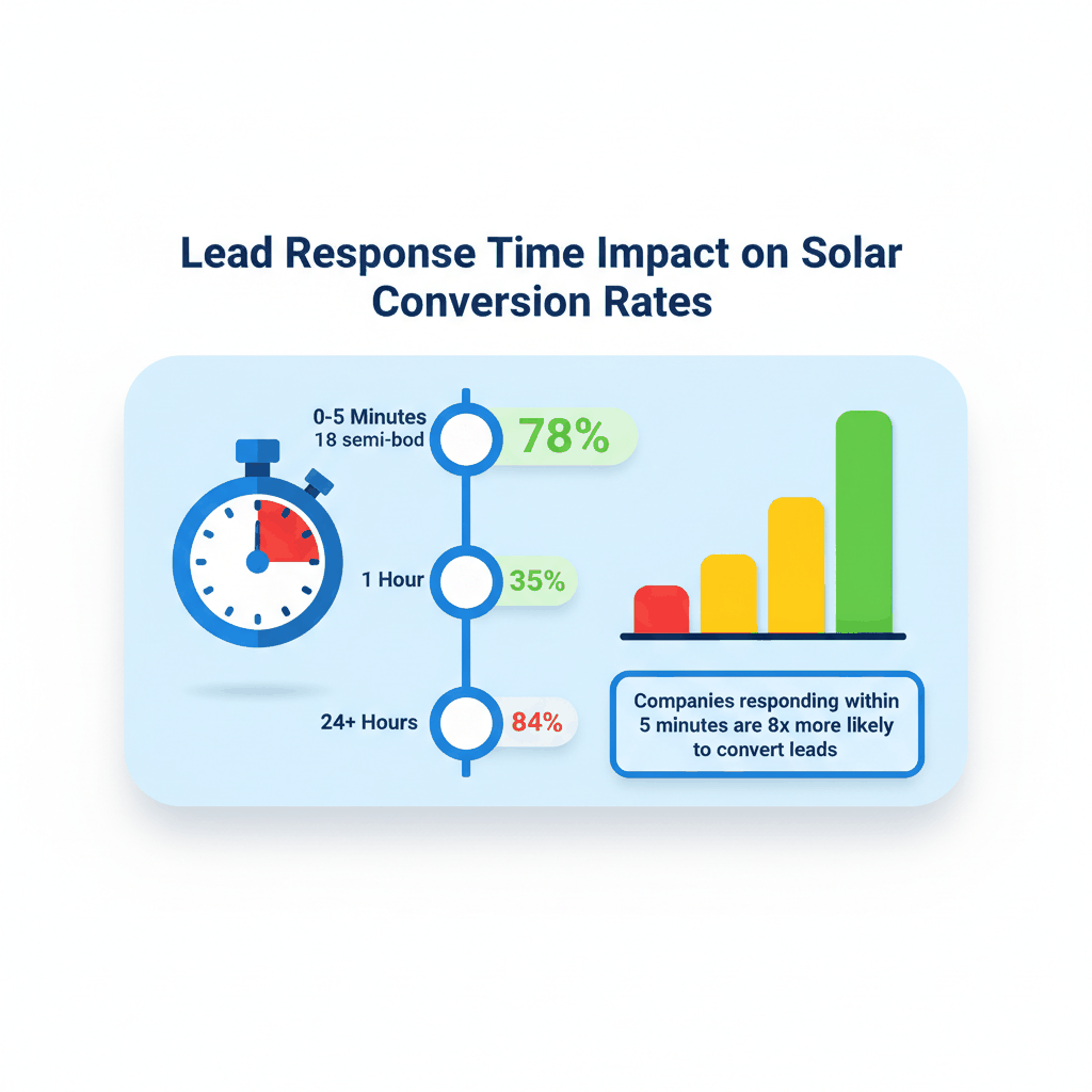 Speed-to-lead response time impact chart showing 78% conversion rate within 5 minutes - solar lead conversion statistics