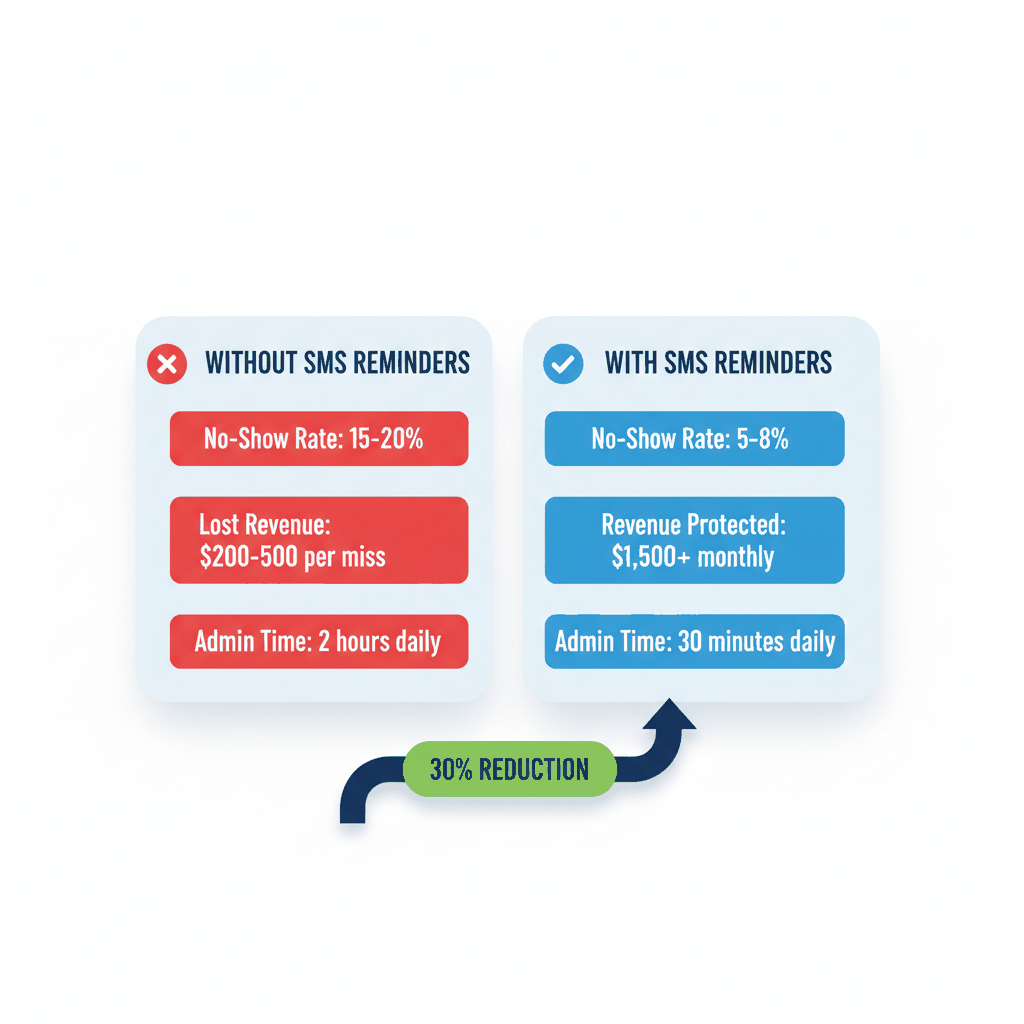 Cost comparison chart showing 30% no-show reduction with SMS reminders for electrical contractors - electrician appointment reminders