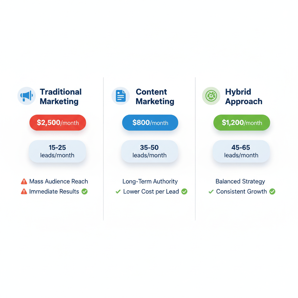 Content marketing vs traditional marketing performance comparison showing 3x better lead generation results for roofing contractors