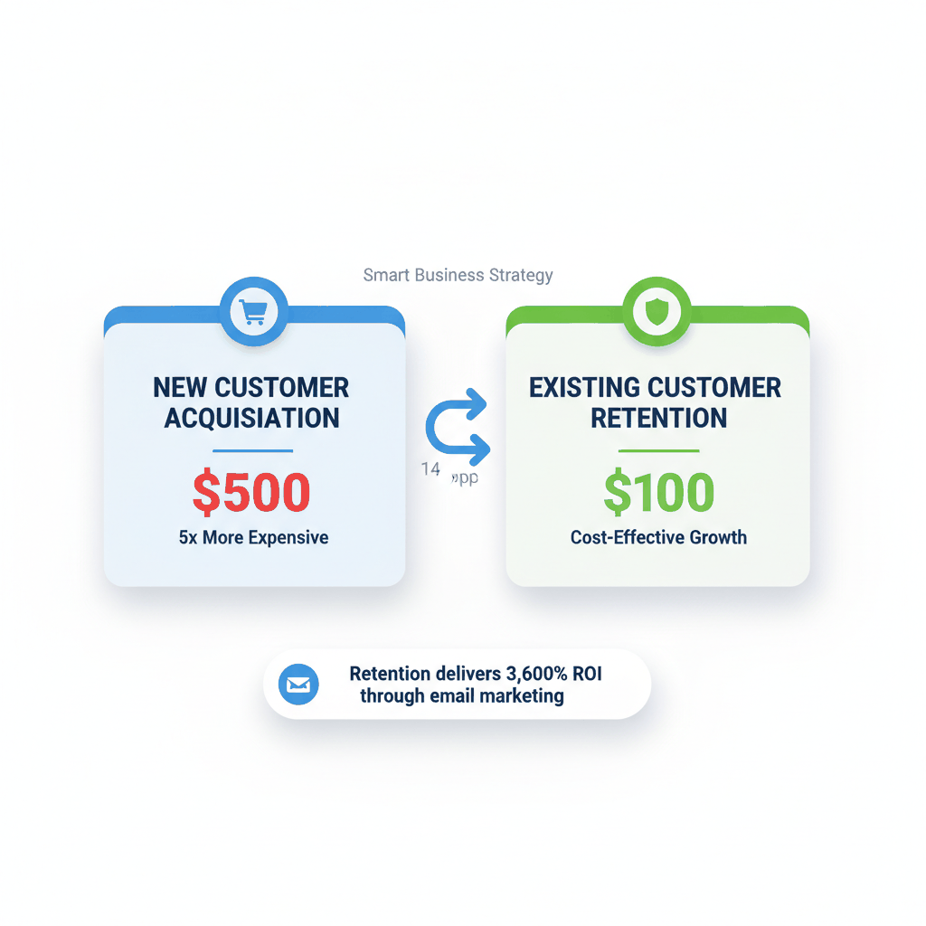 Cost comparison showing customer acquisition ($500) versus retention ($100) for appliance repair businesses - customer retention ROI analysis