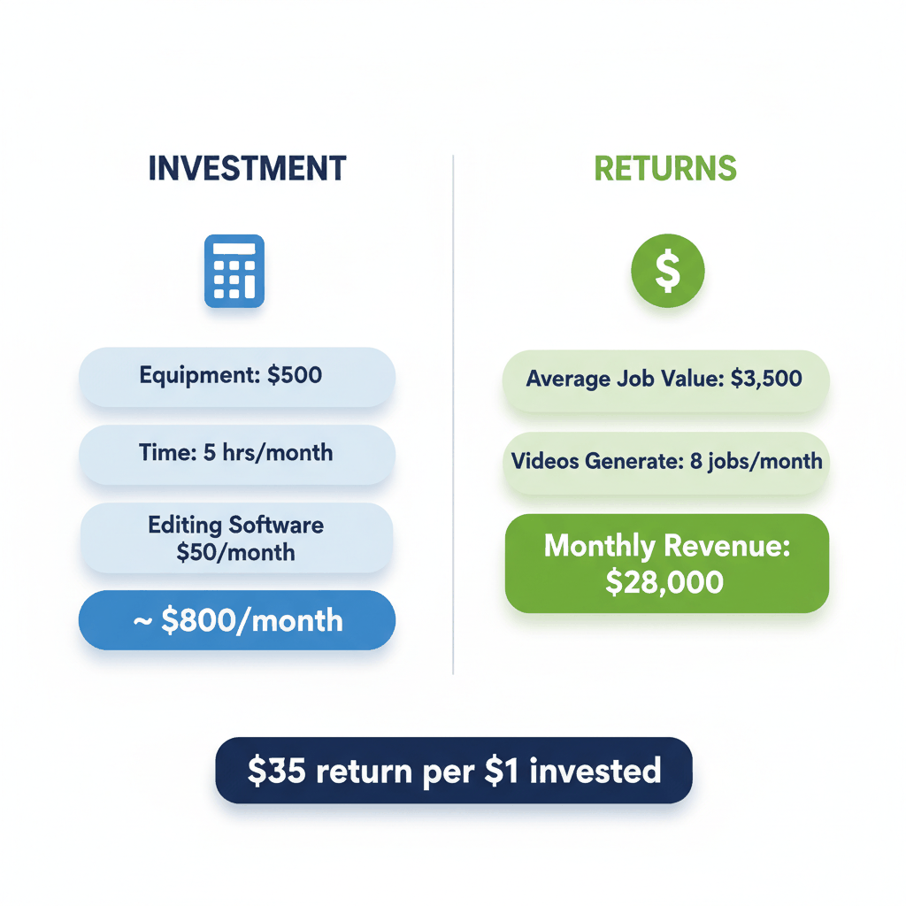Video marketing ROI calculation showing $35 return per dollar invested for water damage restoration companies