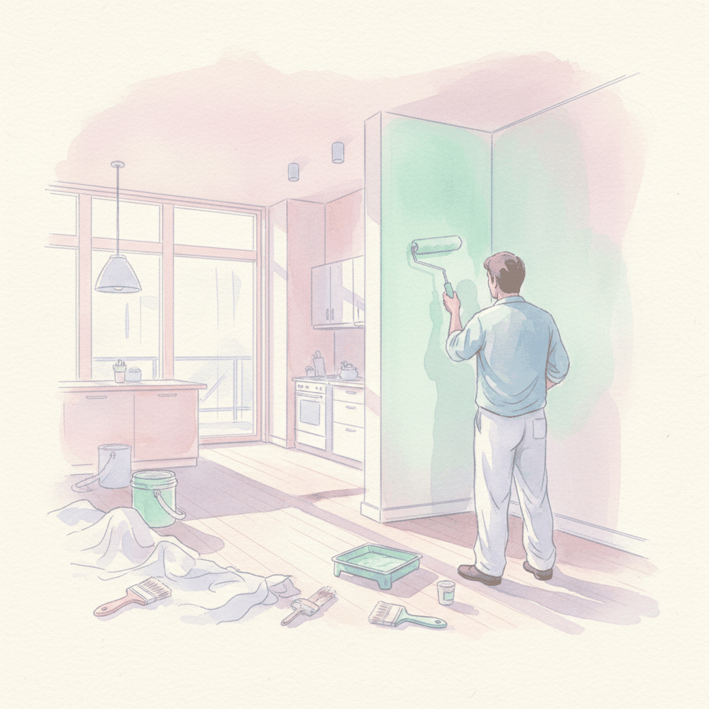Professional apartment painter watercolor illustration - apartment painting contracts guide