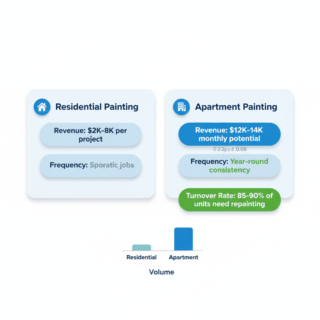 Apartment vs residential painting contracts comparison chart showing revenue potential and market opportunities for contractors