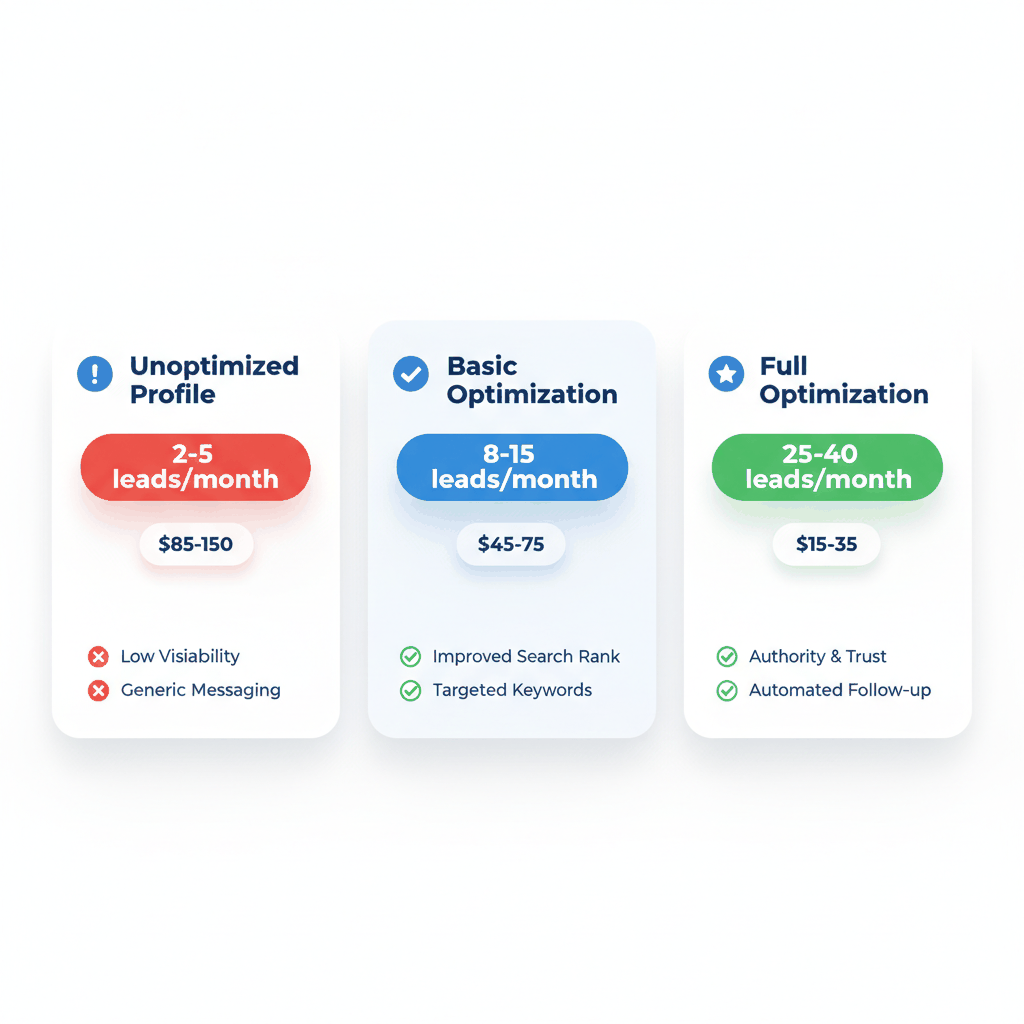 Medicare agent Google Business Profile optimization impact comparison showing lead generation improvements from unoptimized to fully optimized profiles