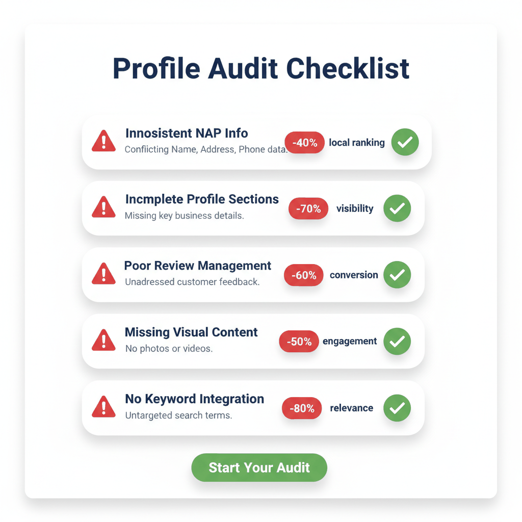 Medicare agent Google Business Profile common mistakes audit checklist with impact metrics and ranking losses