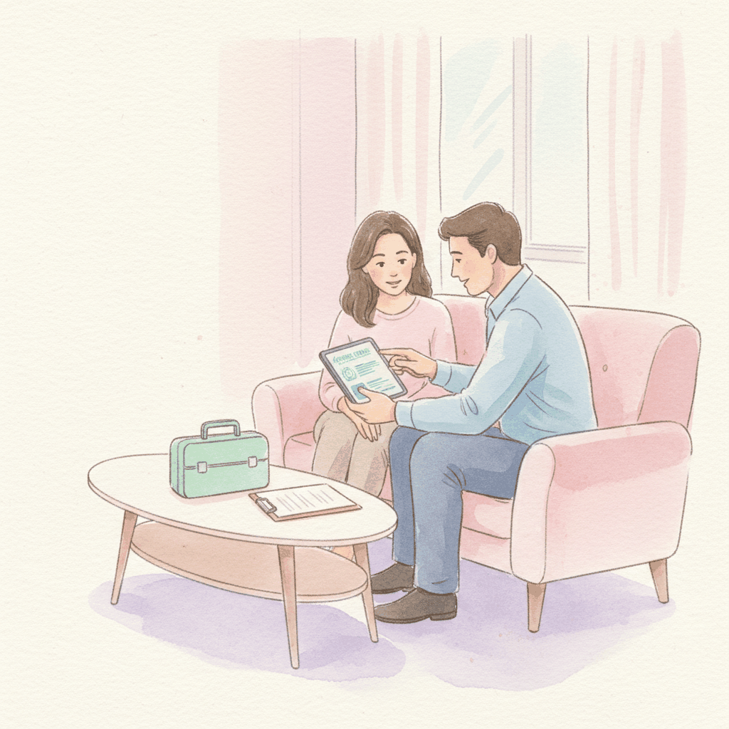 Watercolor illustration of HVAC technician providing professional customer service consultation - negative HVAC reviews management