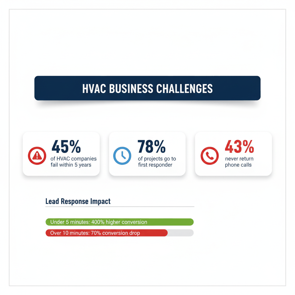 HVAC business failure statistics and response time impact on conversions - industry challenges data visualization