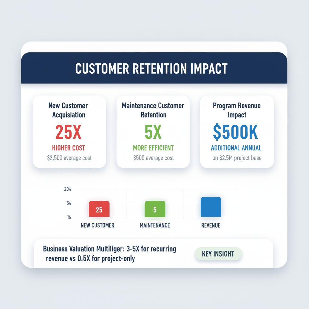 Customer retention dashboard showing 25X higher cost for new customer acquisition versus 5X more efficient maintenance customer retention