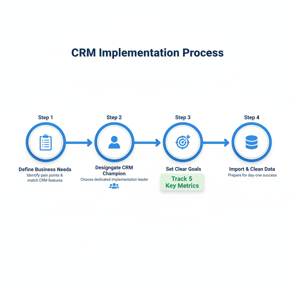 4-step roofing CRM implementation timeline from business needs assessment to data import