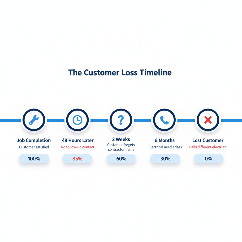 Timeline showing how electricians lose customers without follow-up - electrical contractor customer retention challenges