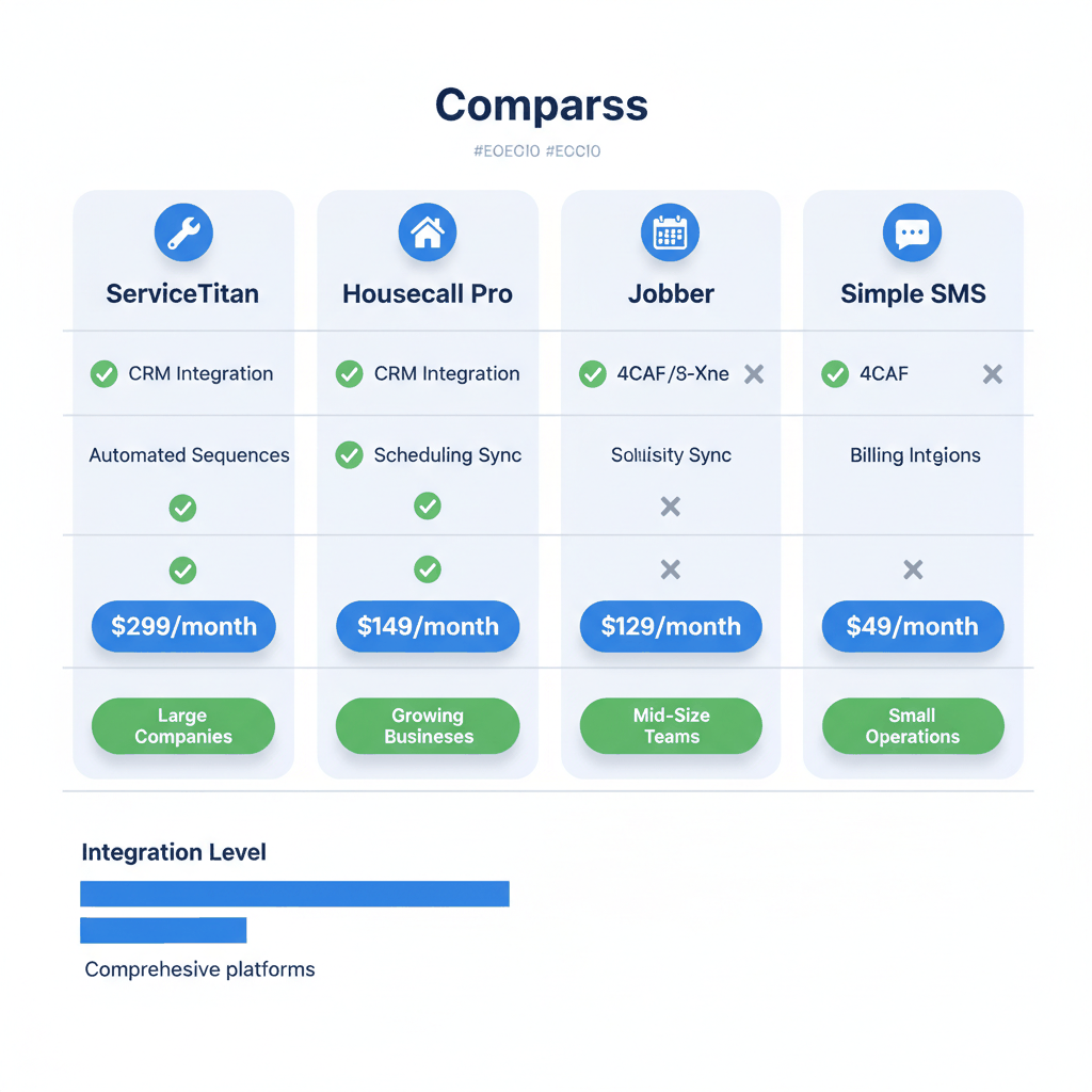SMS platform comparison chart for electrical contractors showing features and pricing of ServiceTitan, Housecall Pro, Jobber