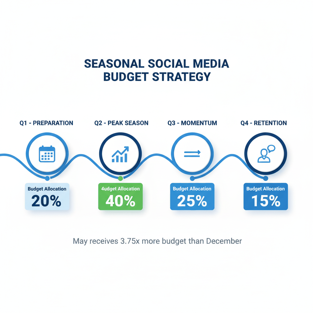 Seasonal budget allocation timeline showing quarterly social media marketing budget distribution for pest control companies with peak season emphasis