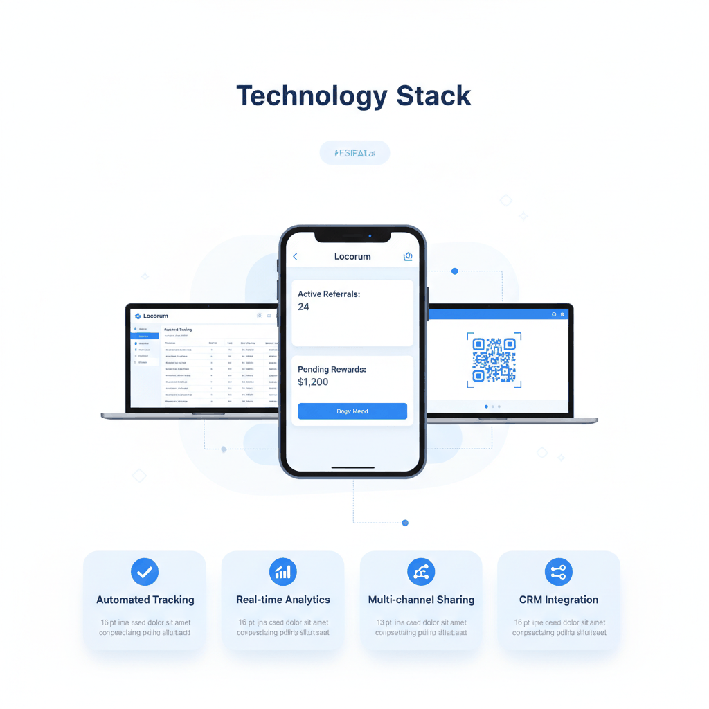 Moving company referral tracking technology showing Locorum platform, mobile apps, and automated management tools