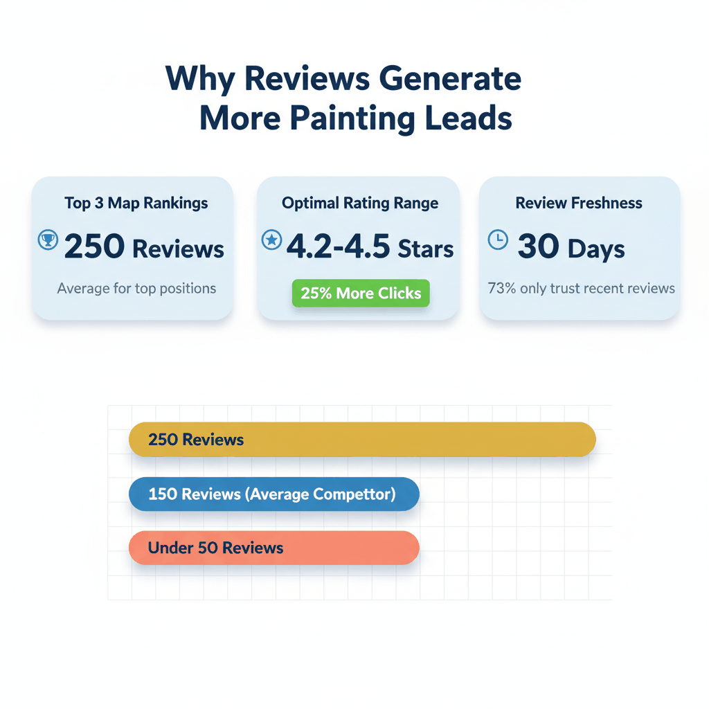 Statistical comparison showing Google Business Profile review impact on painting contractor lead generation and local rankings