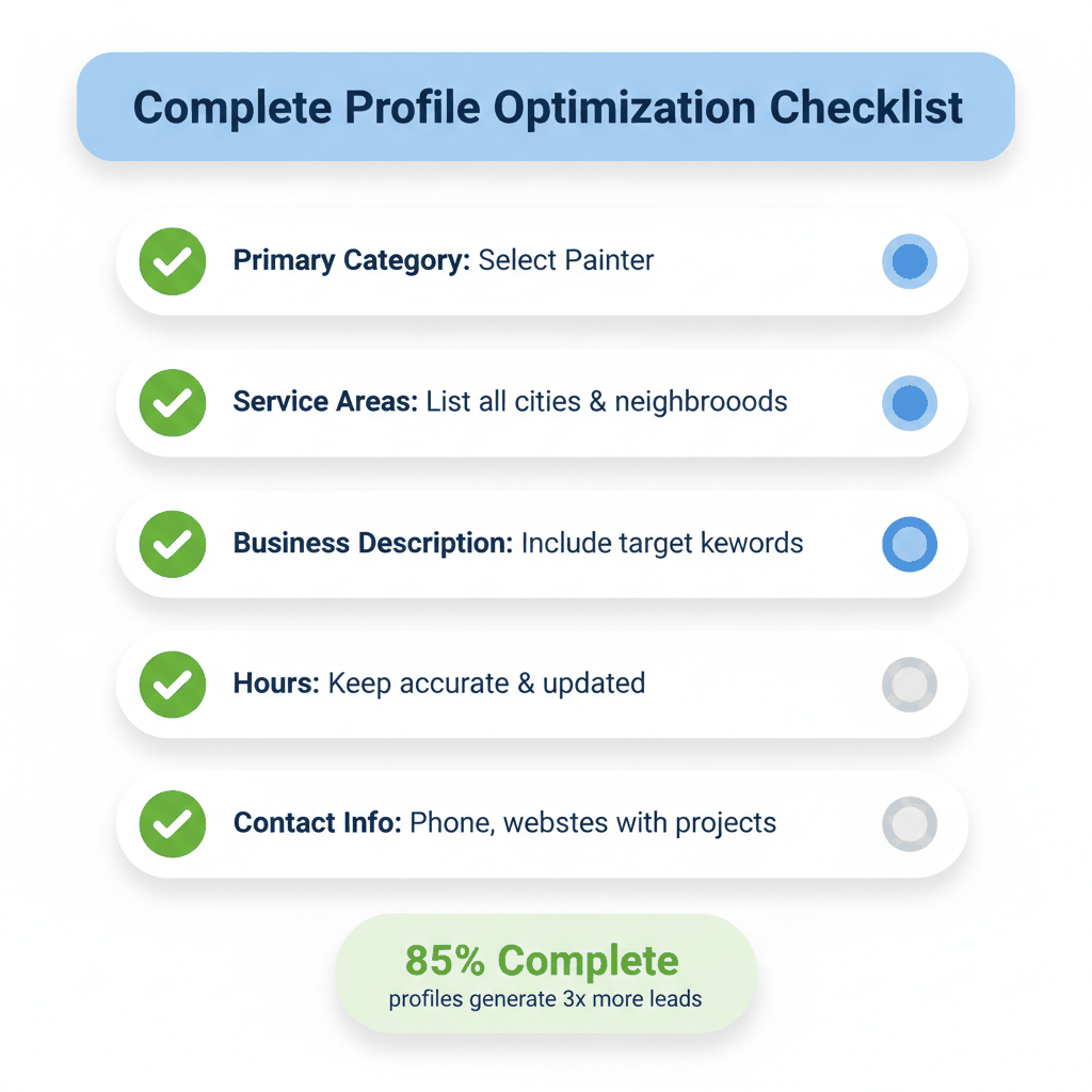 Complete Google Business Profile optimization checklist for painting contractors to maximize lead generation potential