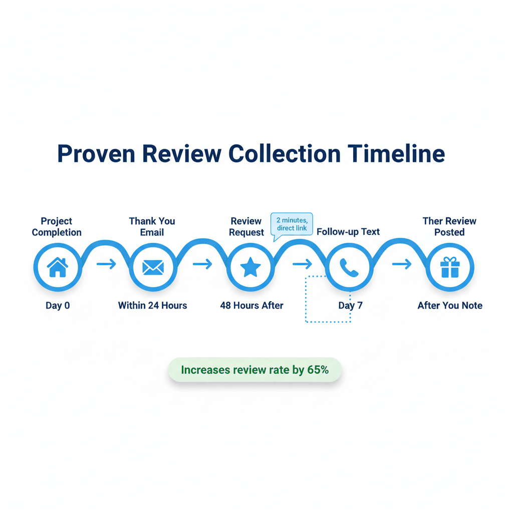 Step-by-step timeline showing optimal review collection process for painting contractors to maximize response rates