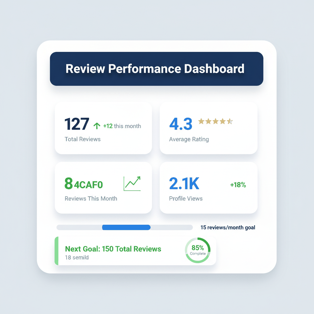 Review performance tracking dashboard showing key metrics for measuring painting contractor Google Business Profile success