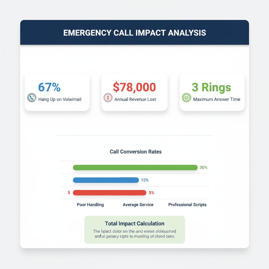 Emergency locksmith call statistics dashboard showing missed call costs and conversion rate improvements