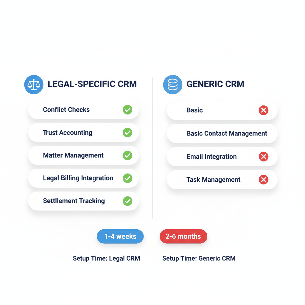 Legal CRM versus generic CRM software feature comparison for attorney client management systems