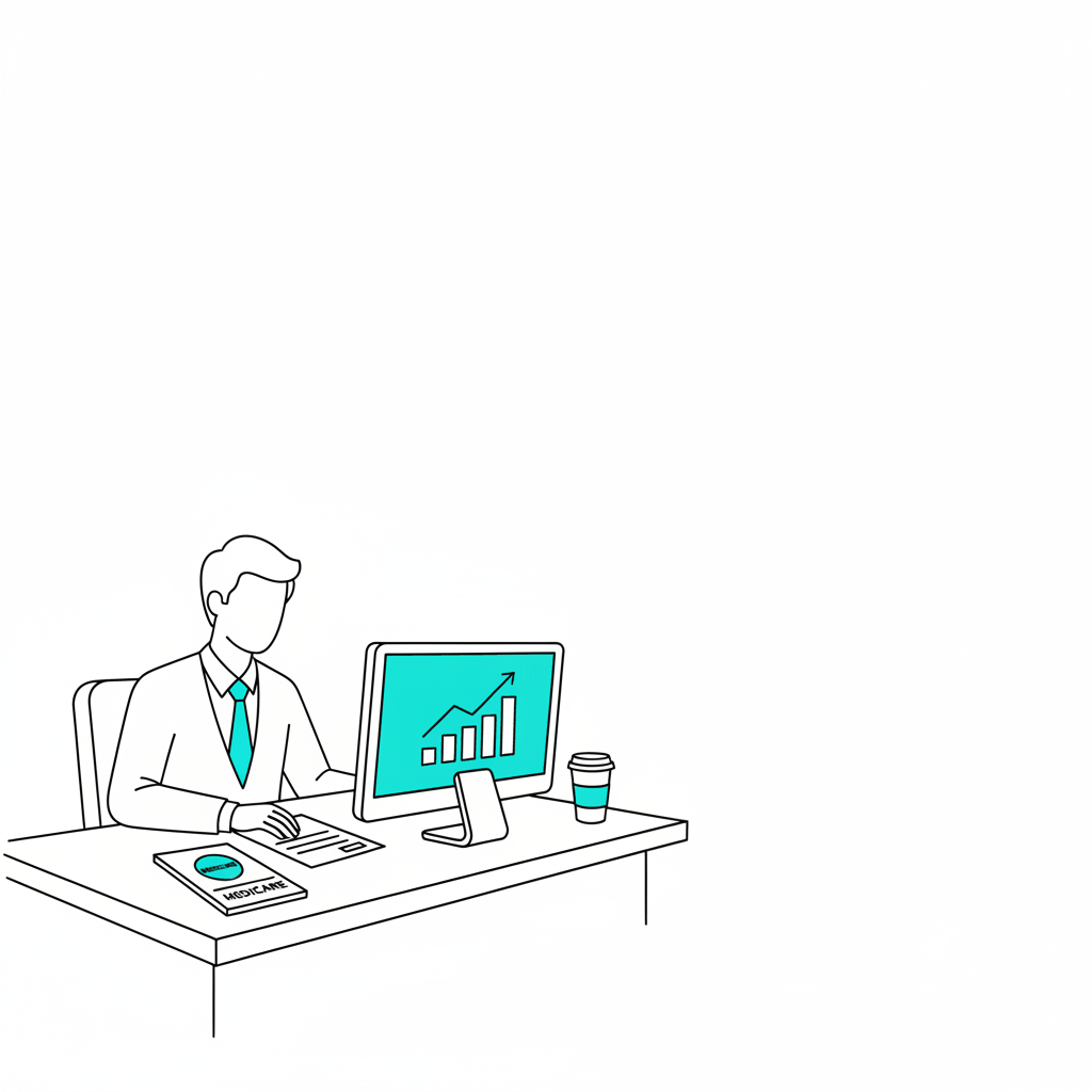 Minimalist line art of Medicare insurance agent consulting documents - Medicare advertising platforms comparison