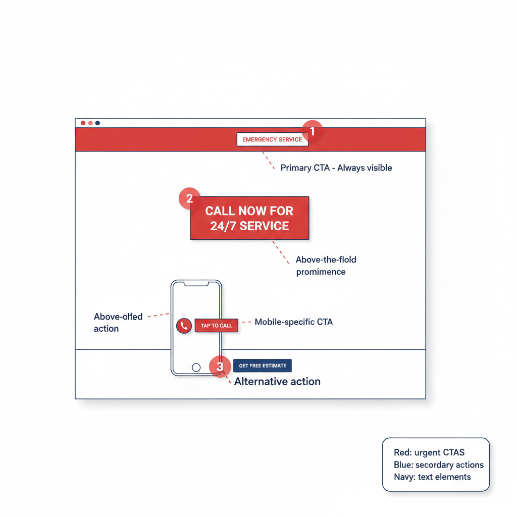 Strategic call-to-action placement for plumbing websites showing optimal button positioning for maximum conversions