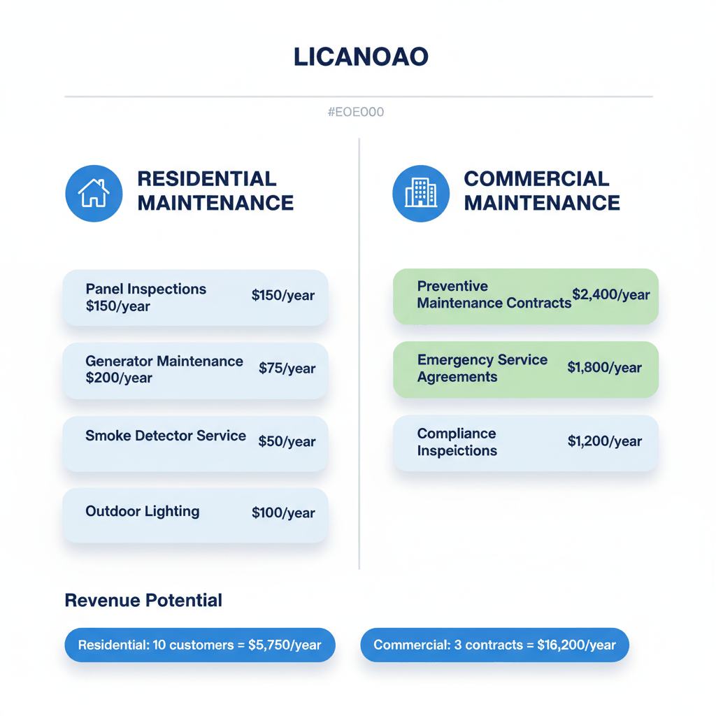 Electrician maintenance program revenue comparison showing residential versus commercial opportunities and pricing - electrician maintenance programs