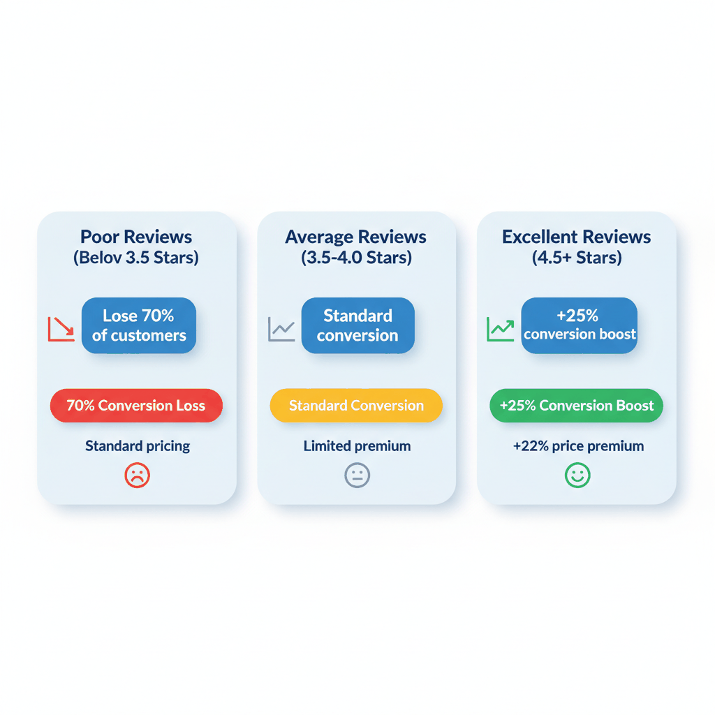 Pest control Google reviews impact comparison showing conversion rates and pricing premiums across different star ratings