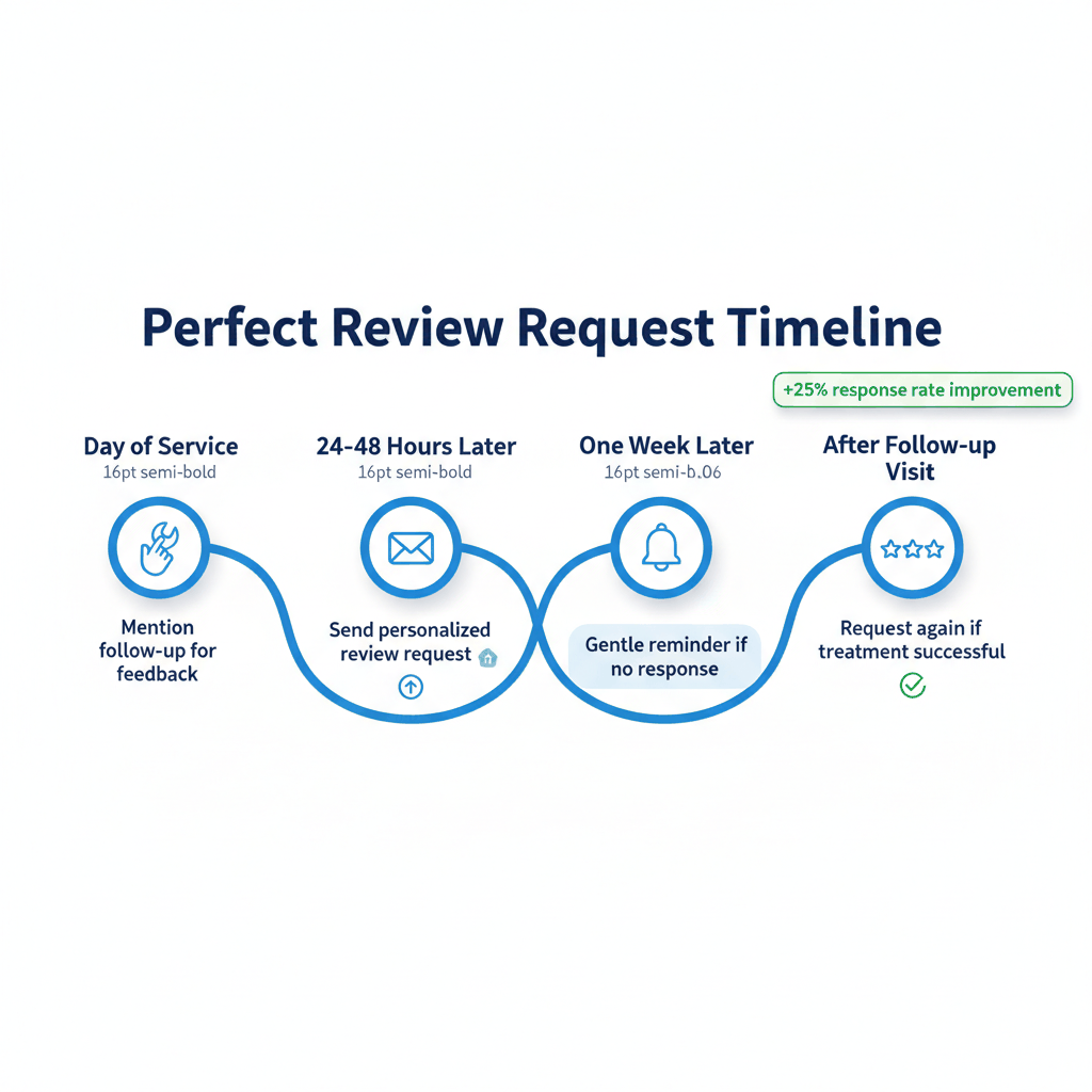 Strategic review request timing timeline for pest control companies showing optimal moments to ask customers for Google reviews