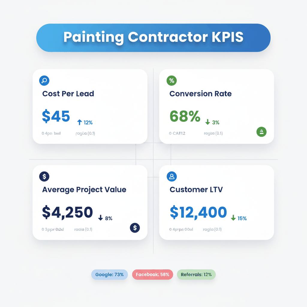 Performance metrics dashboard tracking key KPIs for painting contractor advertising campaigns