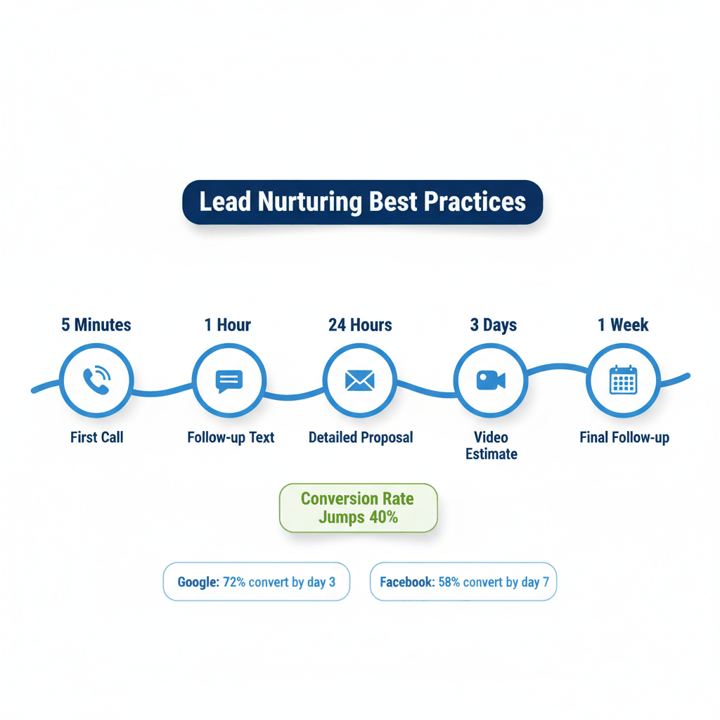 Lead nurturing timeline showing follow-up sequence and conversion rates for painting contractor leads