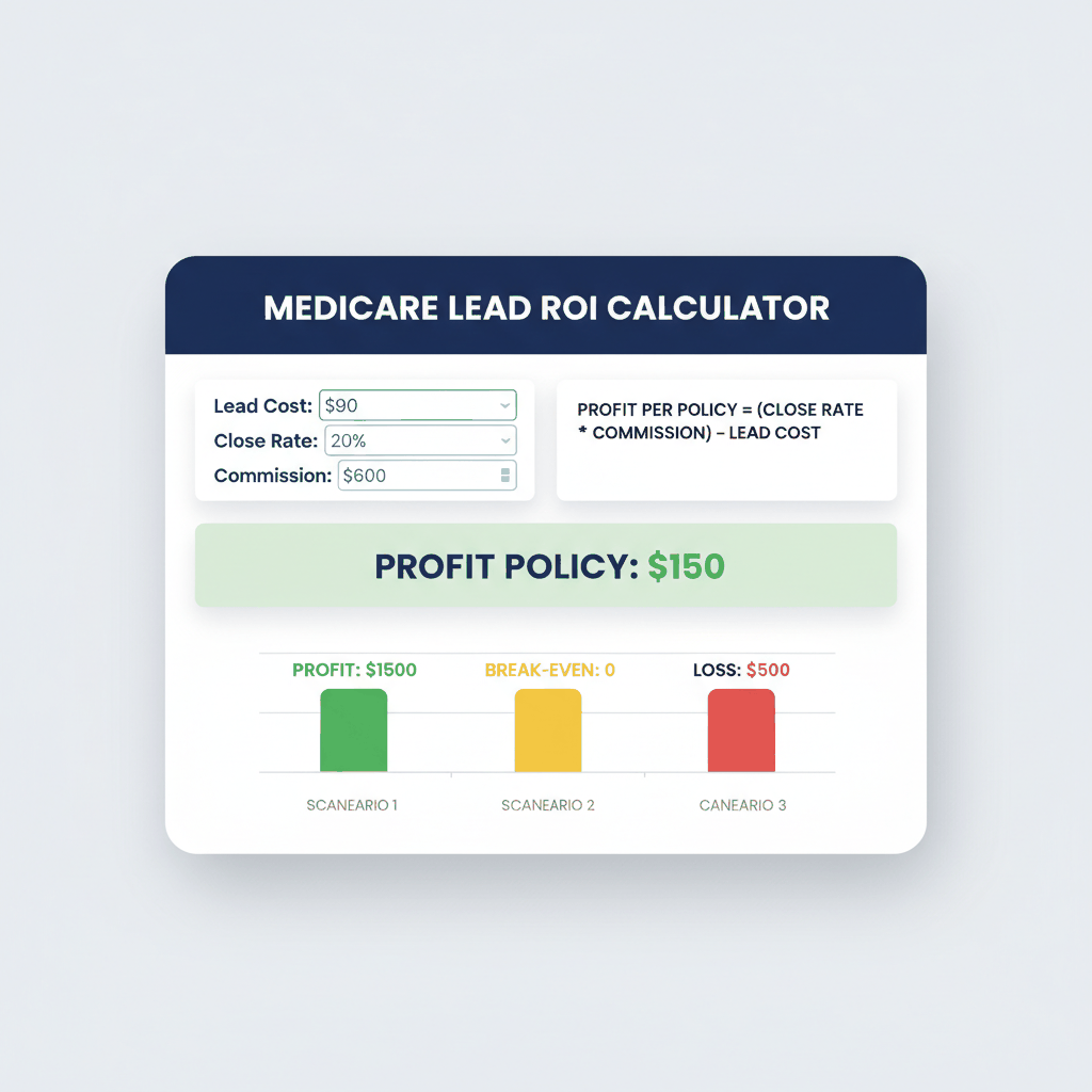 Medicare lead ROI calculator showing cost per lead, close rates, and profit calculations for insurance agents