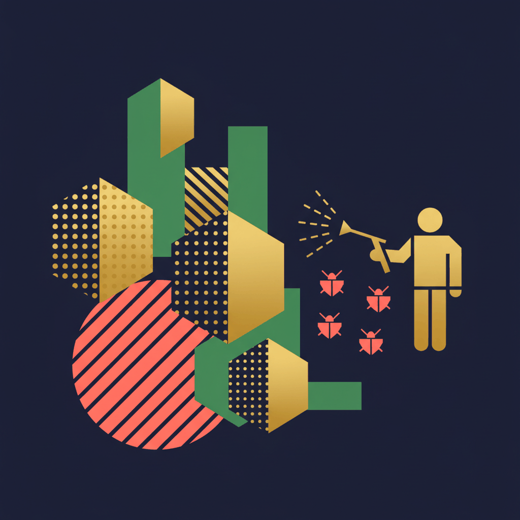 Abstract geometric pest control service design with bold shapes representing home protection and professional extermination - pest control website design conversion