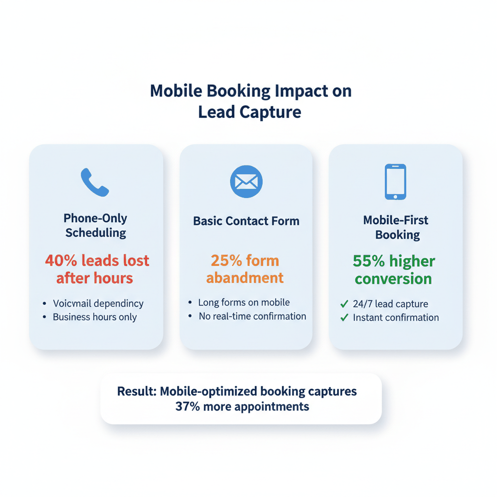 Mobile booking conversion rate comparison showing 55% higher conversions with mobile-first scheduling for garage door services