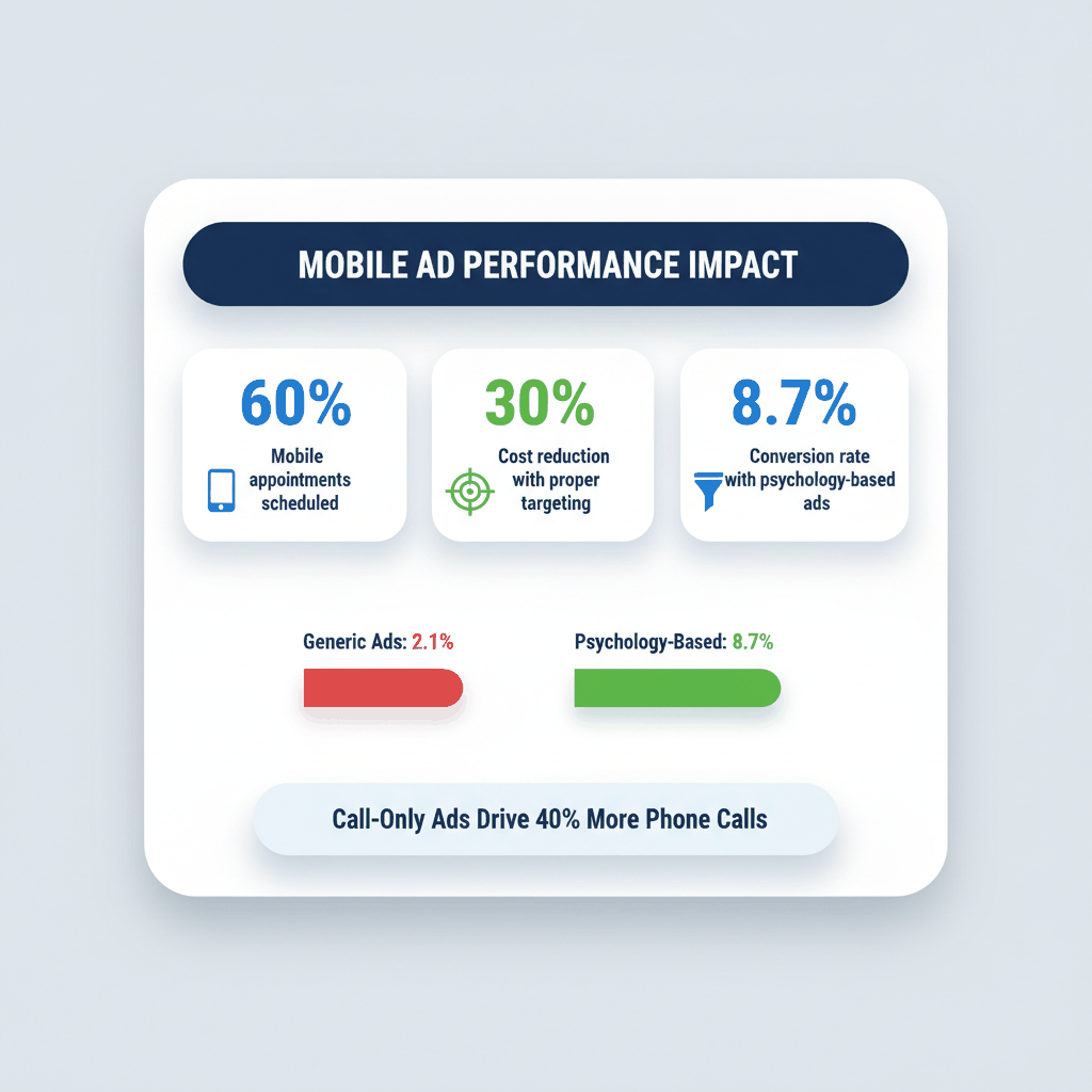 Mobile-first appliance repair advertising performance dashboard showing 60% mobile appointments and conversion improvements - mobile appliance repair ads