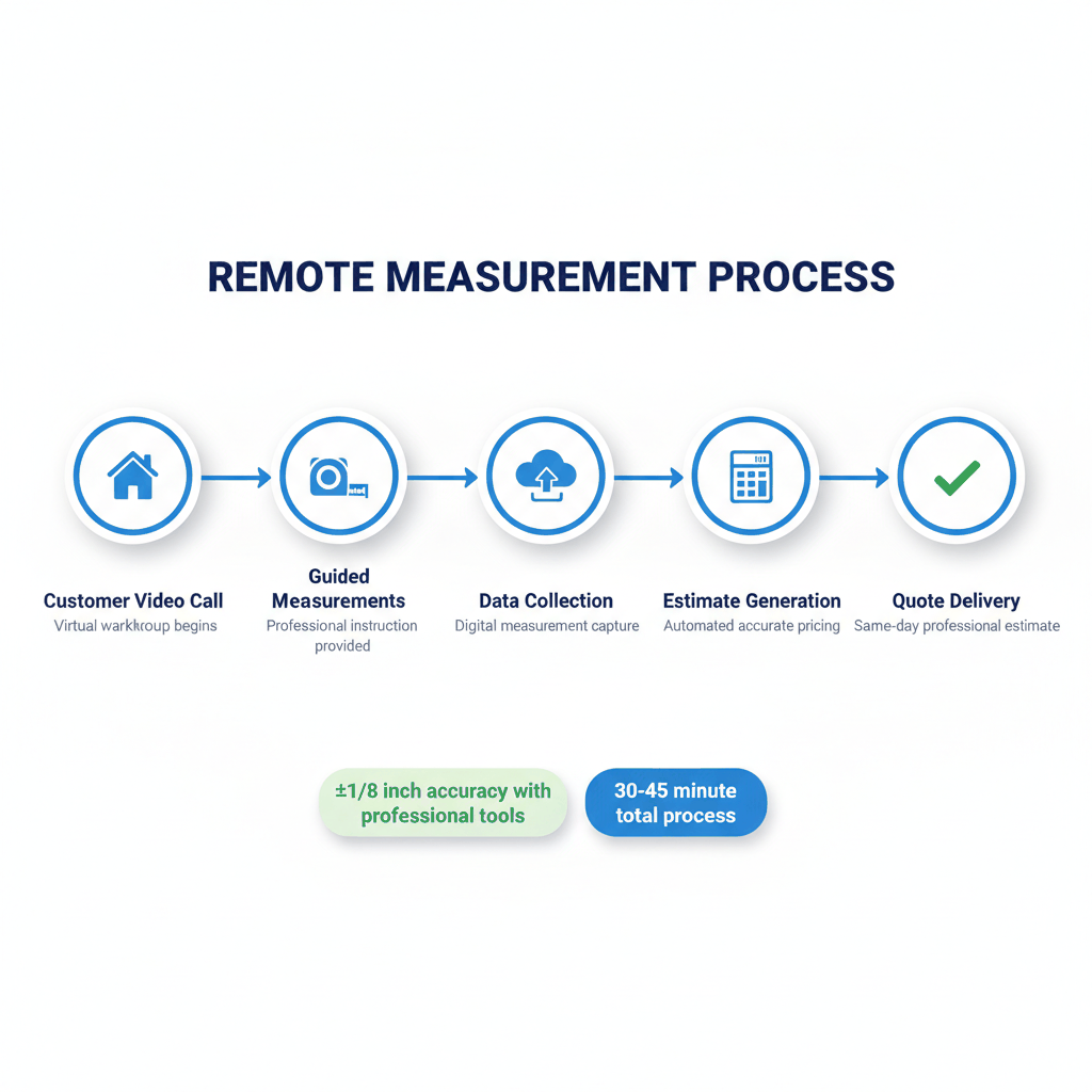 Digital measurement and assessment process for virtual window consultation showing 5-step accuracy workflow - remote home improvement sales measurement