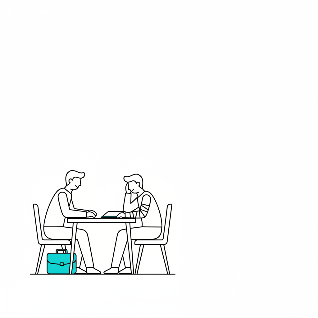 Personal injury attorney consulting with client - minimalist professional illustration - client psychology attorney selection