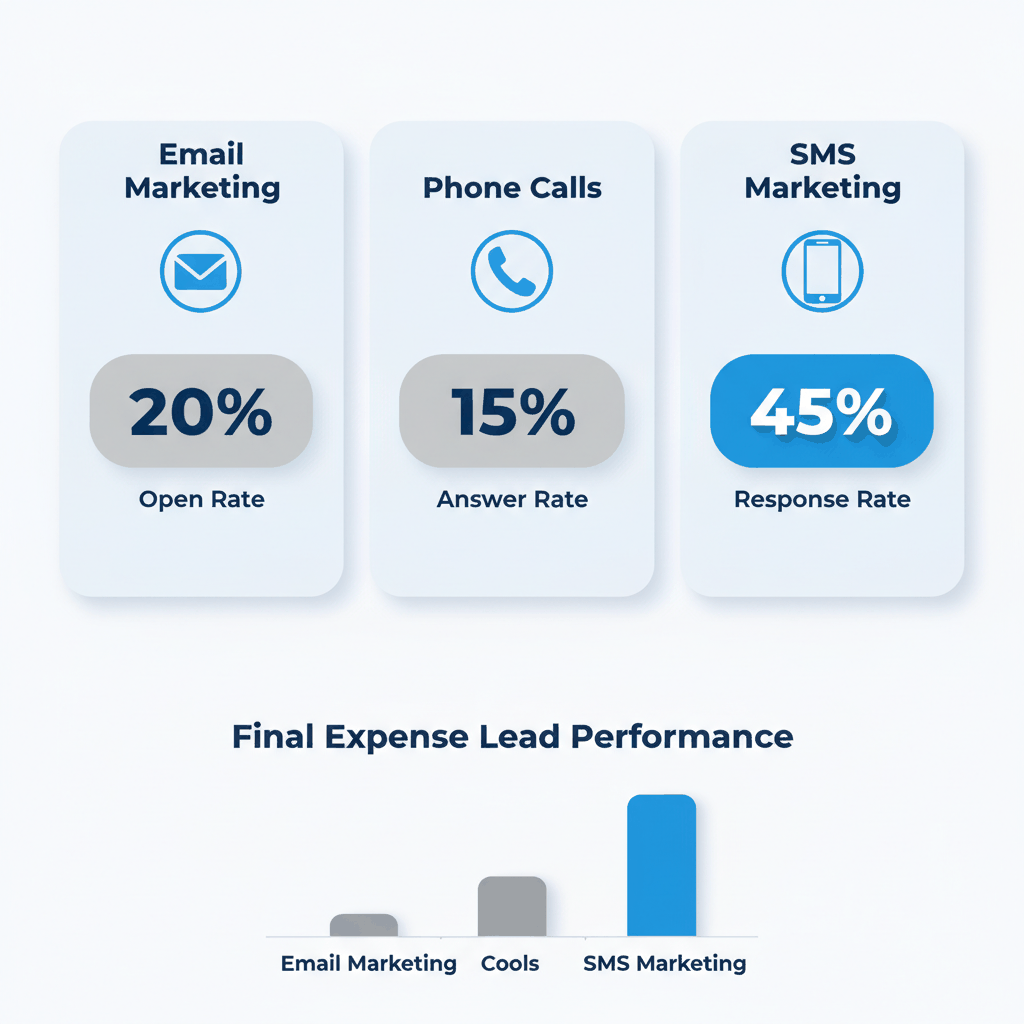 SMS marketing 45% response rate vs email 20% and phone 15% for final expense insurance leads