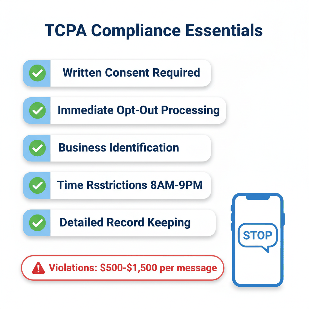 TCPA compliance checklist for insurance SMS marketing showing consent and opt-out requirements