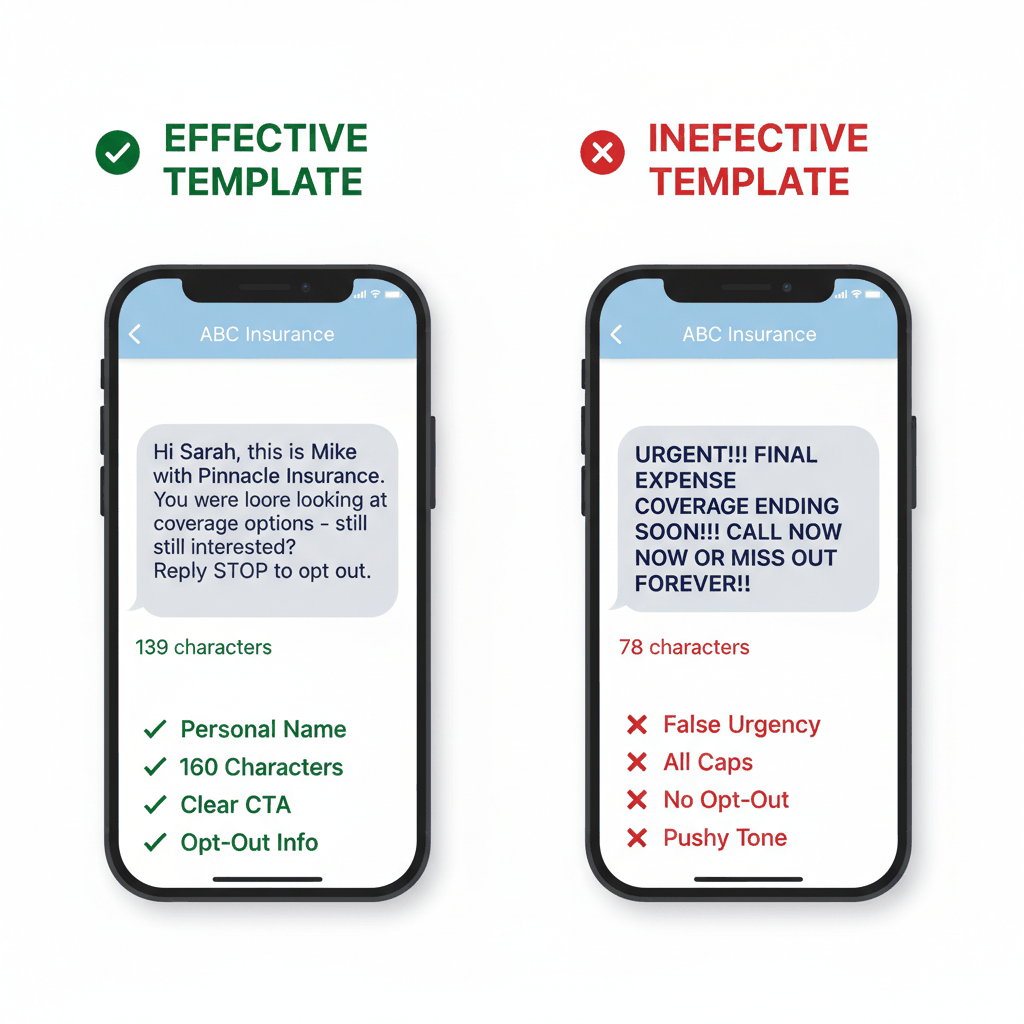 Effective vs ineffective SMS message templates for final expense insurance marketing compliance