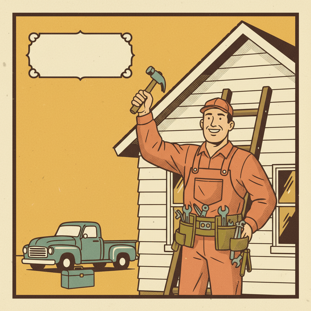 Vintage poster style illustration of skilled handyman working on home repairs - where to find handyman jobs guide